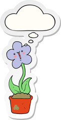 cute cartoon flower and thought bubble as a printed sticker
