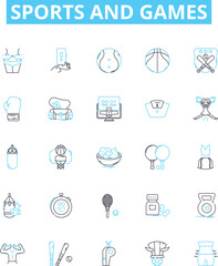 Sports and games vector line icons set. Sports, Games, Tennis, Golf, Soccer, Basketball, Football illustration outline concept symbols and signs