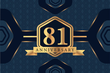 81st year anniversary celebration luxury golden logo vector design with black elegant color on blue abstract background 