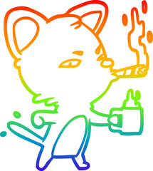 rainbow gradient line drawing serious business cat with coffee and cigar