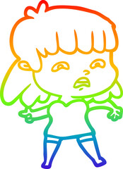 rainbow gradient line drawing cartoon worried woman