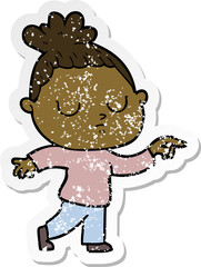 distressed sticker of a cartoon calm woman