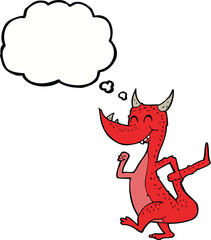 cartoon happy dragon with thought bubble