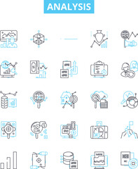 Fototapeta na wymiar Analysis vector line icons set. Analyze, Analyzing, Examining, Studying, Investigating, Exploring, Calculation illustration outline concept symbols and signs