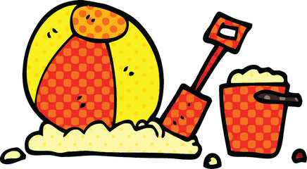 comic book style cartoon beach objects