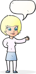 cartoon welcoming woman with speech bubble
