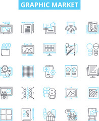 Graphic market vector line icons set. Graphic, Design, Market, Printing, Graphic Art, Illustration, Advertising illustration outline concept symbols and signs