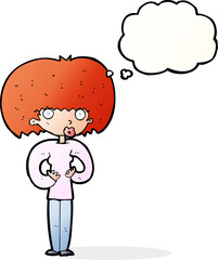 cartoon surprised woman with thought bubble