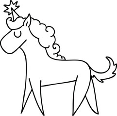 quirky line drawing cartoon unicorn