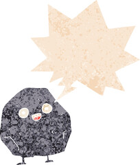 cartoon rock and speech bubble in retro textured style