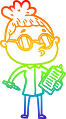 rainbow gradient line drawing cartoon woman wearing glasses