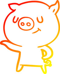 warm gradient line drawing happy cartoon pig