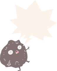 cartoon rock falling and speech bubble in retro style