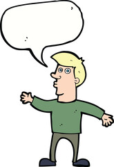 cartoon worried man with speech bubble