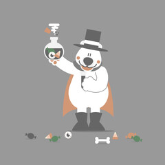 happy halloween holiday festival with polar bear and poison flask, flat vector illustration cartoon character design