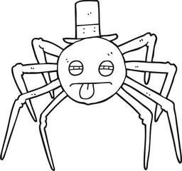 black and white cartoon halloween spider in top hat