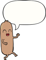 cartoon dancing sausage and speech bubble