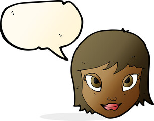 cartoon female face with speech bubble
