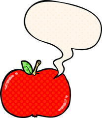 cartoon apple and speech bubble in comic book style