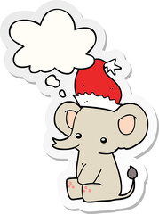 cute christmas elephant and thought bubble as a printed sticker