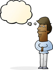 cartoon nervous man with thought bubble