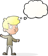 cartoon curious boy with thought bubble