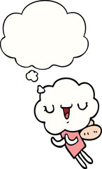 cute cartoon cloud head creature and thought bubble
