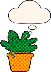 cartoon house plant and thought bubble in comic book style
