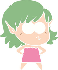 flat color style cartoon elf girl staring