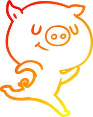 Obraz premium warm gradient line drawing happy cartoon pig running