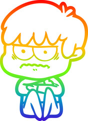 rainbow gradient line drawing annoyed cartoon boy