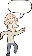 cartoon sad old man pointing with speech bubble