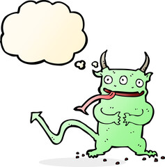 cartoon little demon with thought bubble