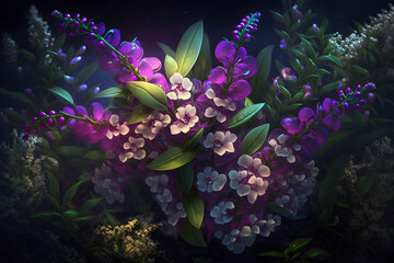 Obraz na płótnie Canvas Fantasy Beautiful Angelon flower, plant and leaves floral background