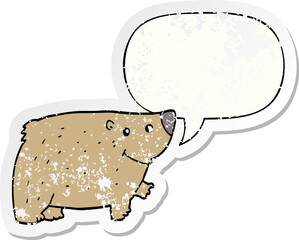 cartoon bear and speech bubble distressed sticker
