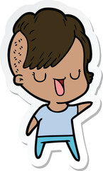 sticker of a cute cartoon girl with hipster haircut