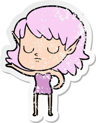 distressed sticker of a cartoon elf girl