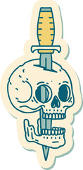 tattoo style sticker of a skull and dagger