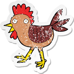 retro distressed sticker of a funny cartoon chicken