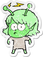 distressed sticker of a cartoon alien girl