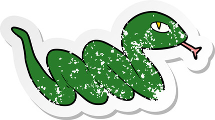 distressed sticker of a cartoon slithering snake