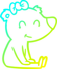 Fototapeta na wymiar cold gradient line drawing sitting female bear cartoon