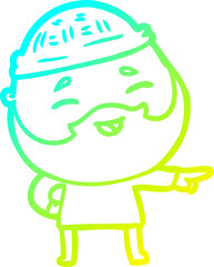 cold gradient line drawing cartoon happy bearded man