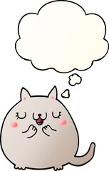 cartoon cute cat and thought bubble in smooth gradient style