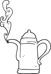 black and white cartoon steaming coffee kettle