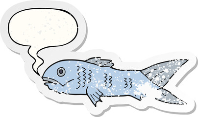 cartoon fish and speech bubble distressed sticker