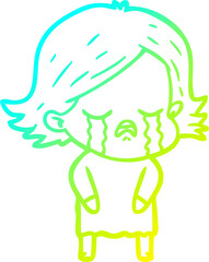 cold gradient line drawing cartoon girl crying