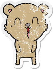 distressed sticker of a happy cartoon bear
