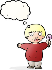 cartoon fat child with thought bubble