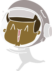 happy flat color style cartoon astronaut running